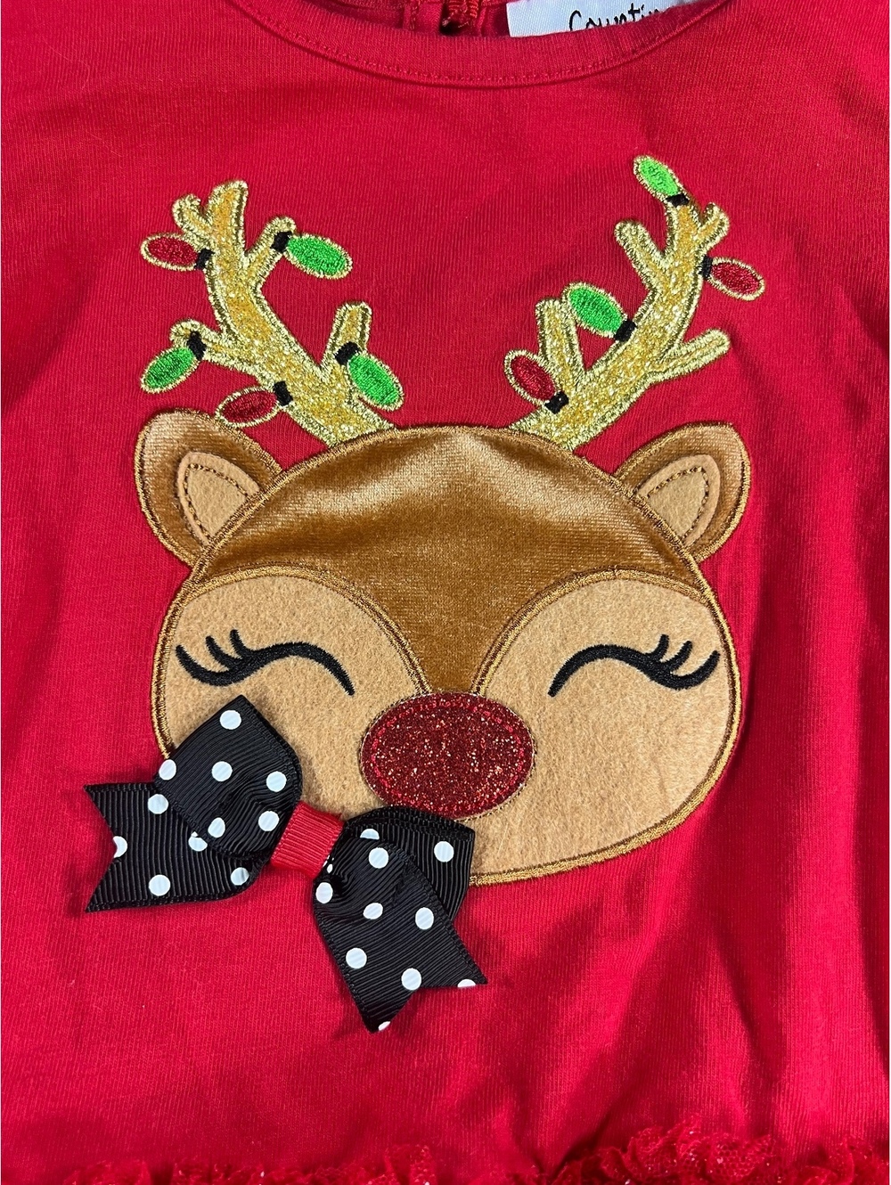 Counting Daisies Toddler Girls 2T Red Holiday Reindeer Tutu Dress w/ flare pants - Picture 4 of 11